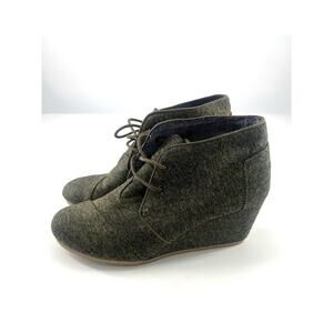 Toms Boots Womens Size 10 Green Black Ankle Booties Espadrille Wedge Heels Lace